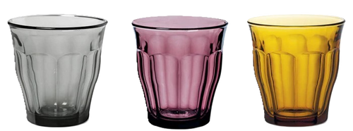 Le Picardie®  - Verre de table 25 cl - Panaché de 3 couleurs: Gris, Prune et Vermeil (Lot de 12)